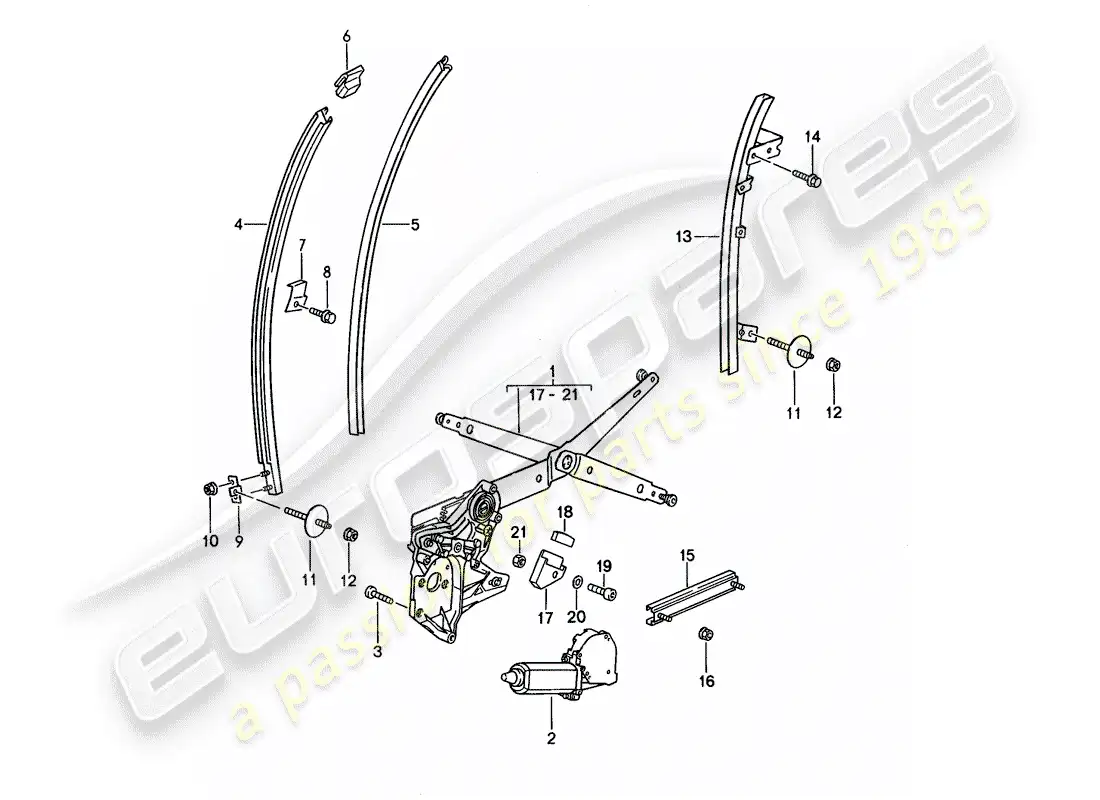 porsche 1992 (968) window regulator - glass channel parts diagram