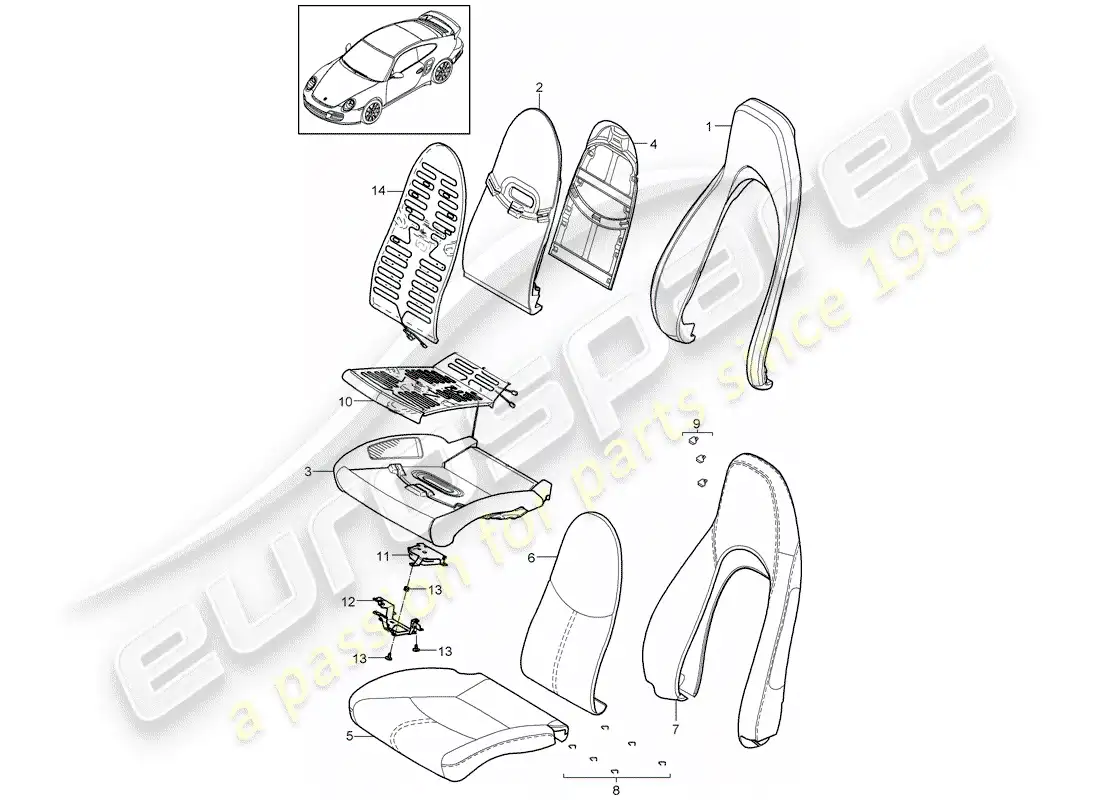 porsche 2008 (997-1 turbo / gt2) foam part parts diagram