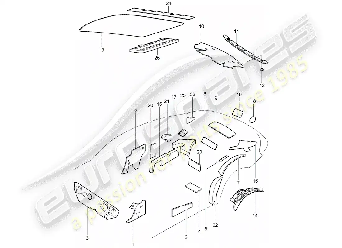 porsche 2008 (997-1 turbo / gt2) body shell parts diagram