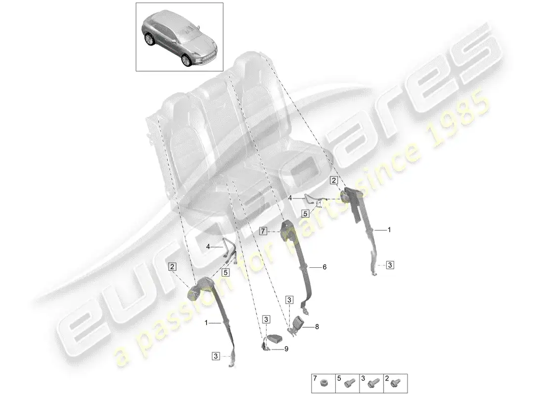 porsche 2019 (macan) three-point seat belt parts diagram
