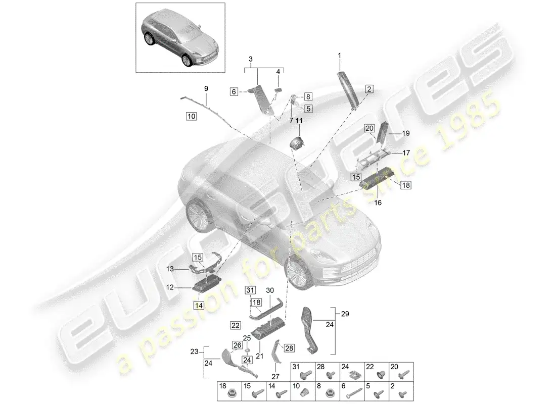 porsche 2019 (macan) airbag parts diagram