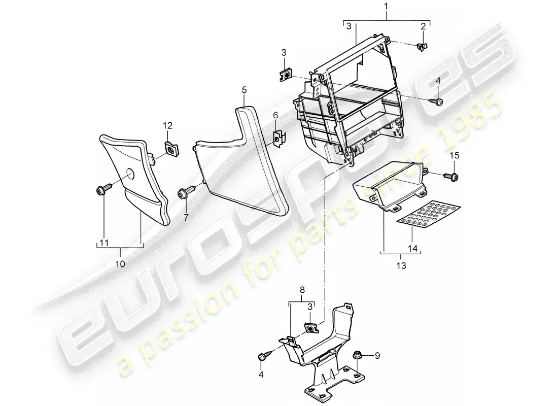 porsche 2012 (997-2) center console parts diagram