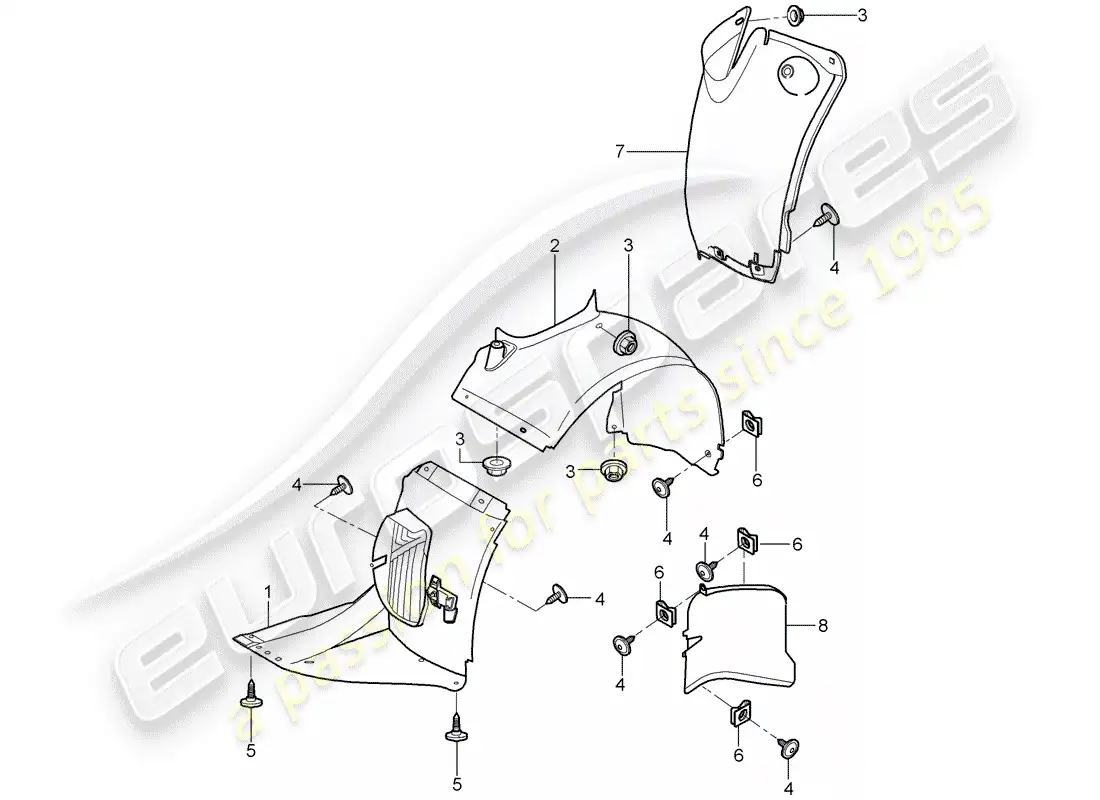 porsche 2008 (997-1 gt3) trims parts diagram