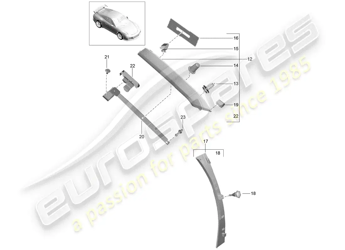 porsche 2016 (991-1 r/gt3/rs) a-pillar parts diagram