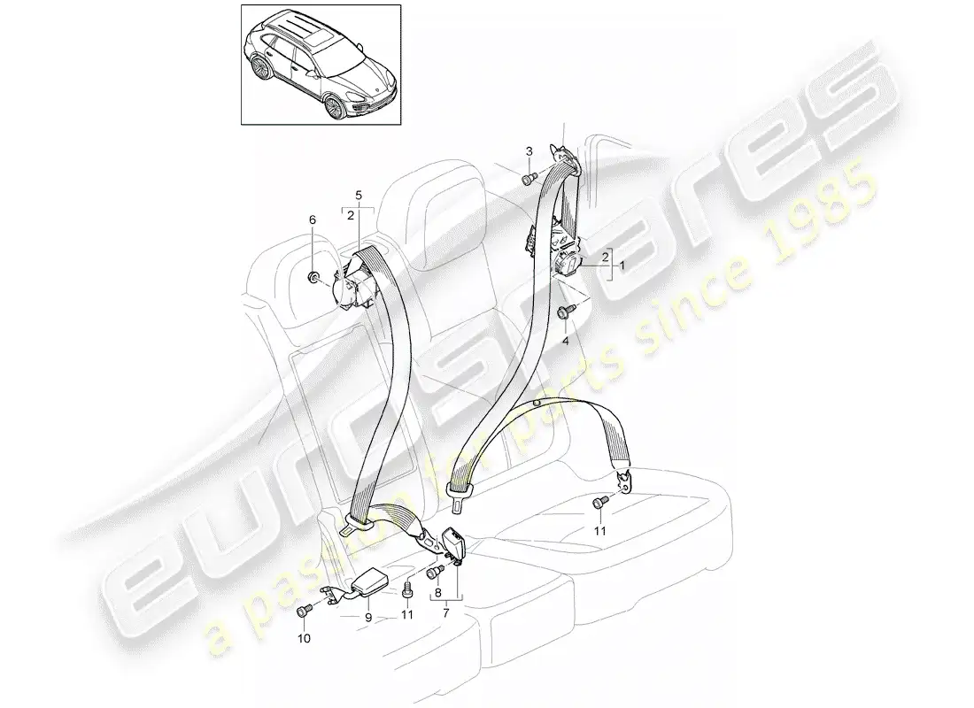 porsche 2014 (cayenne e2 92a) seat belt part diagram