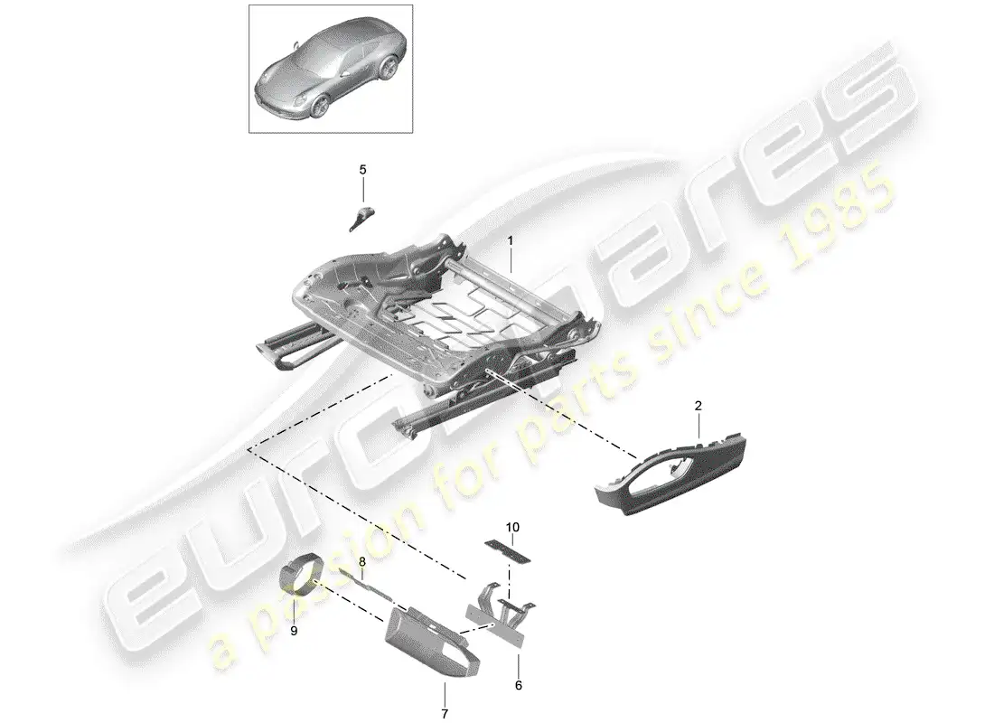 porsche 2012 (991-1) seat frame parts diagram