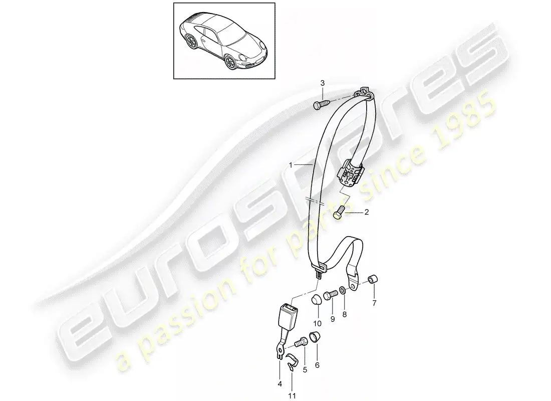 porsche 2012 (997-2) seat belt parts diagram