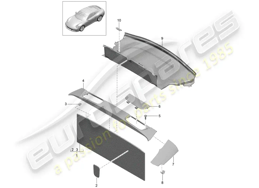 porsche 2019 (991-2) lining parts diagram