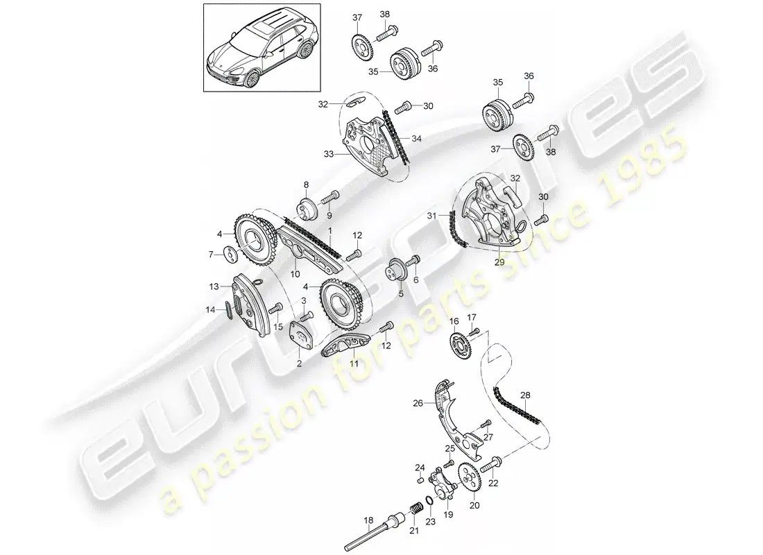 porsche 2013 (cayenne e2 92a) timing chain parts diagram