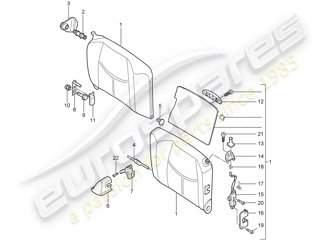 porsche 2010 (997-2) emergency seat backrest parts diagram