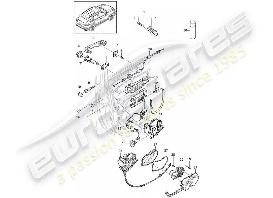 porsche 2014 (cayenne e2 92a) door handle part diagram