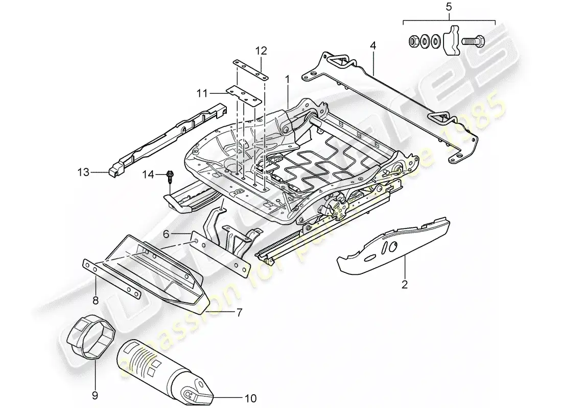 porsche 2007 (997-1 turbo / gt2) seat frame parts diagram