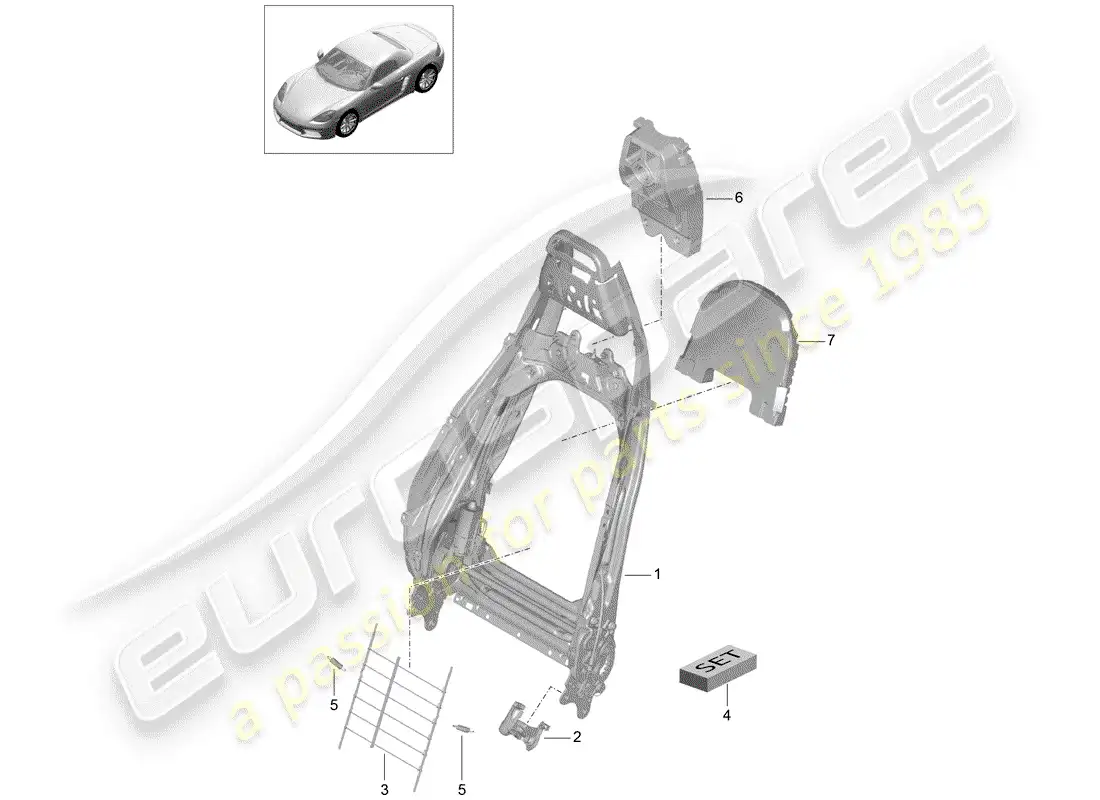 porsche 2019 (718 boxster) frame - backrest parts diagram