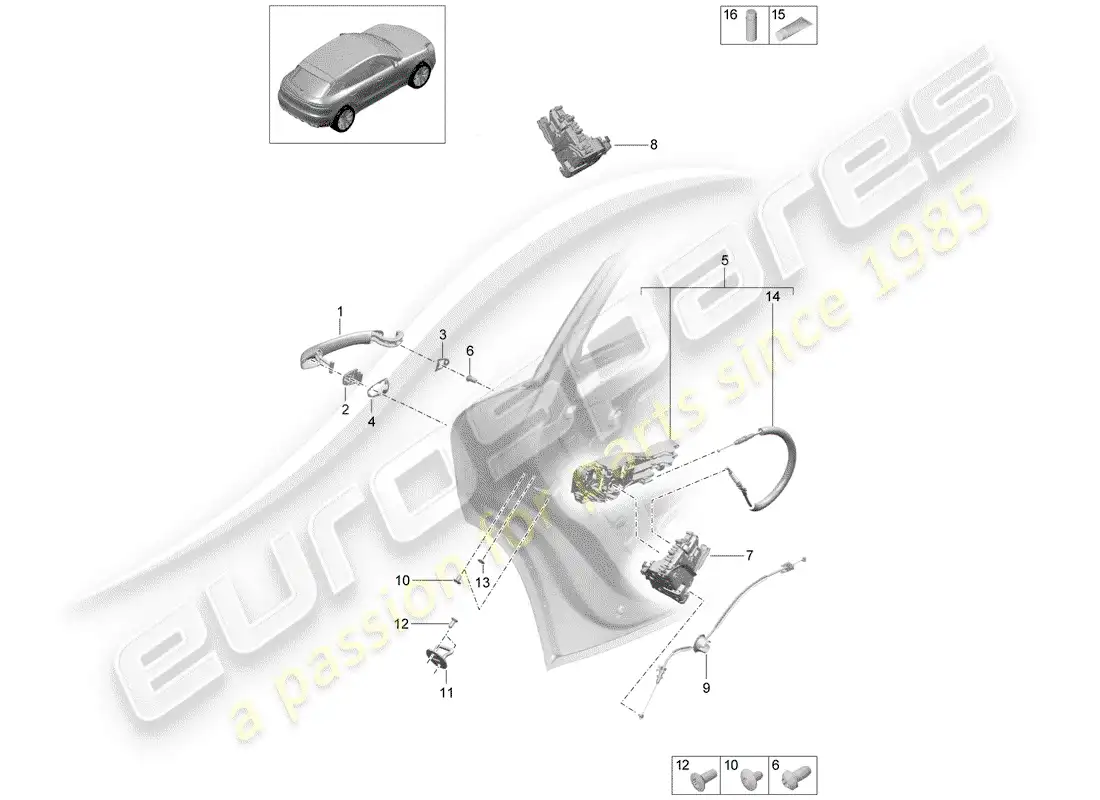 porsche 2019 (macan) door latches parts diagram