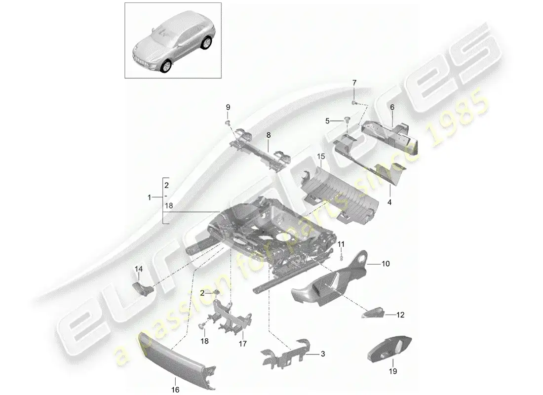 porsche 2016 (macan) seat frame parts diagram