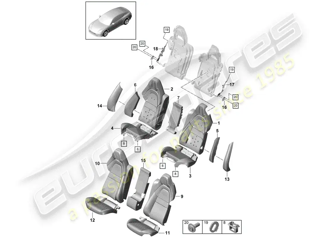 porsche 2017 (panamera 971-1) seat parts diagram