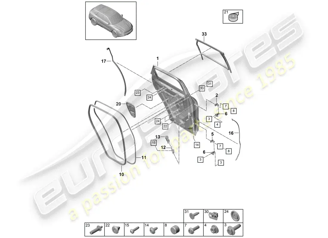 porsche 2018 (cayenne e3 9ya/9yb) door shell parts diagram