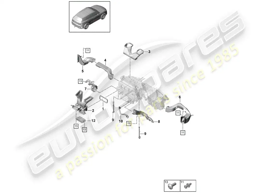 porsche 2018 (cayenne e3 9ya/9yb) air duct parts diagram