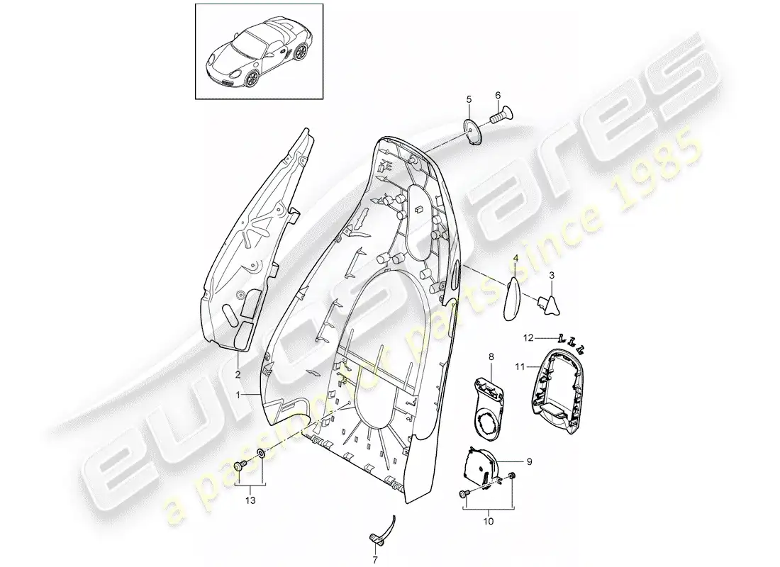 porsche 2012 (987 boxster) backrest shell parts diagram