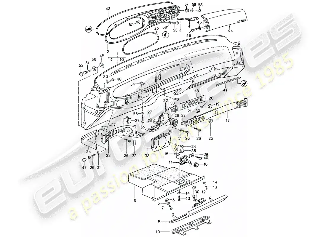 porsche 1991 (944) dash panel trim parts diagram