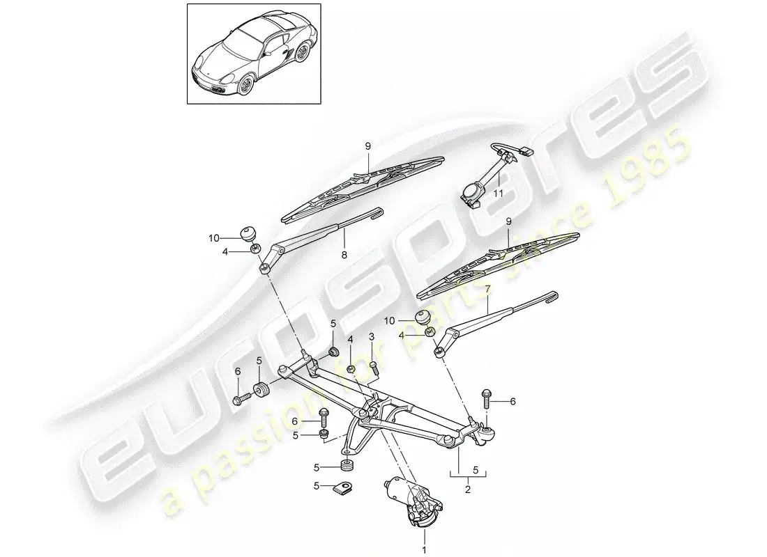 porsche 2009 (987 cayman) windshield wiper system compl. parts diagram