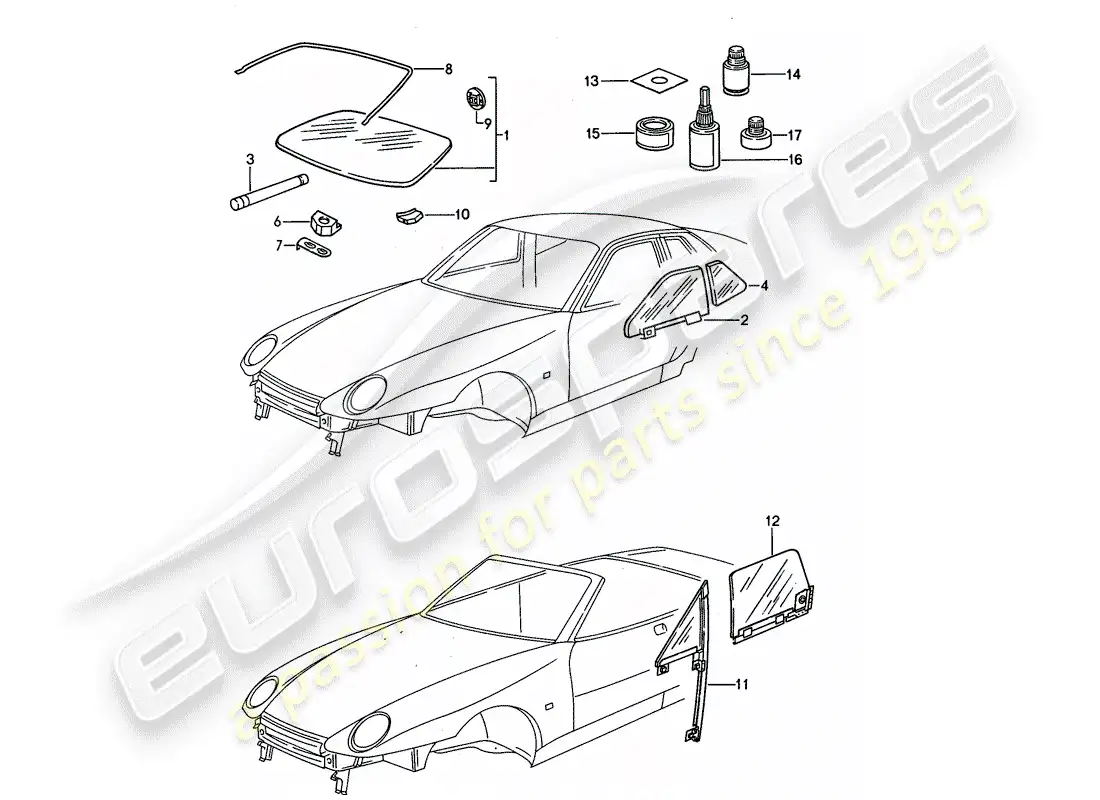 porsche 1992 (968) window glazing parts diagram