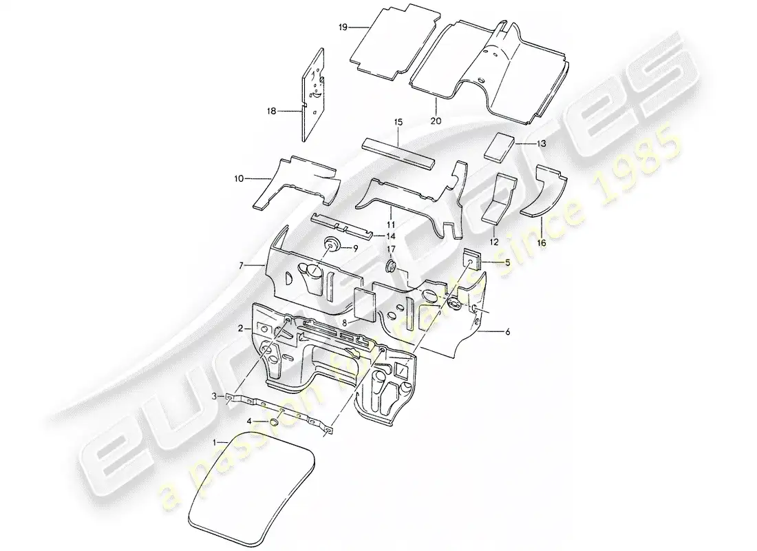 porsche 1994 (928) body shell - sound proofing 1 parts diagram