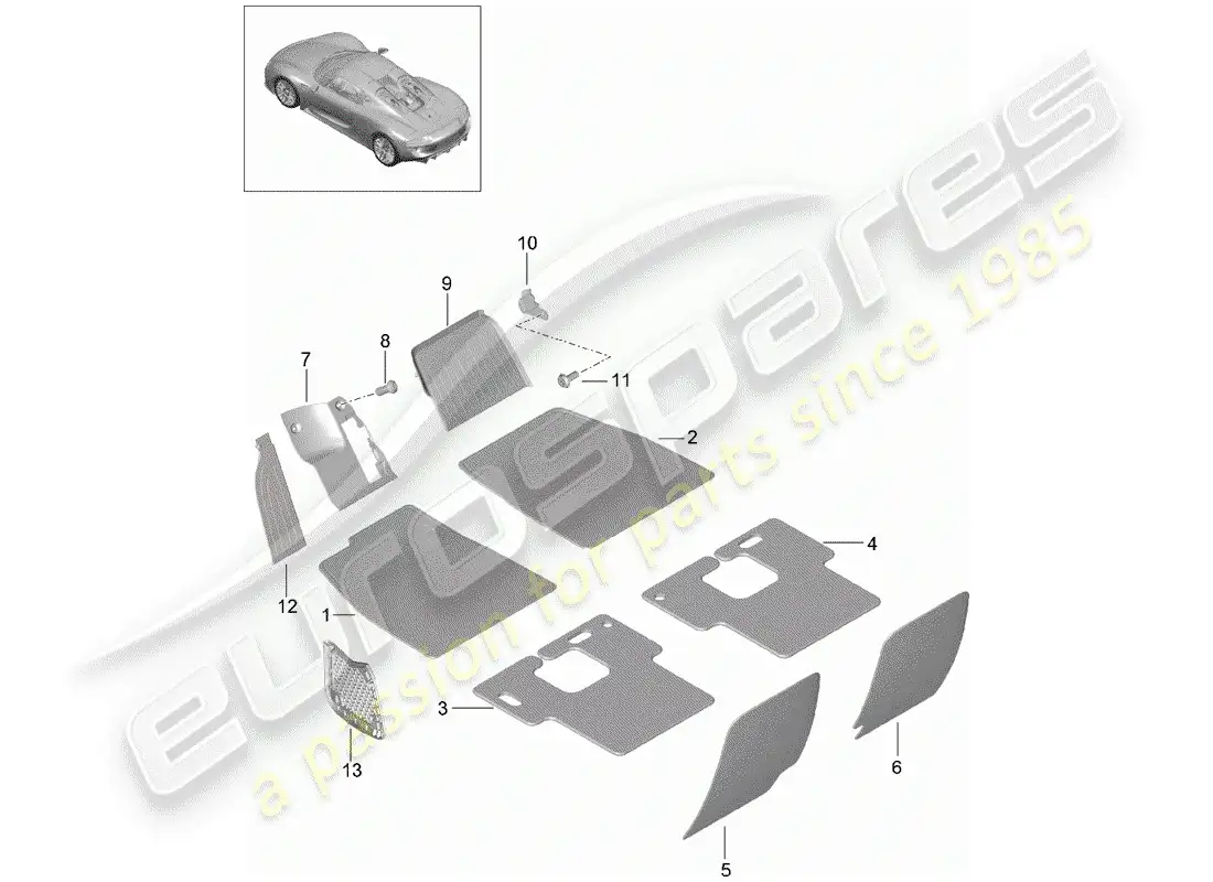 porsche 2015 (918 spyder) footwell parts diagram