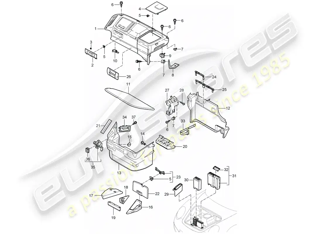 porsche 2009 997-2 turbo / gt2 luggage compartment parts diagram
