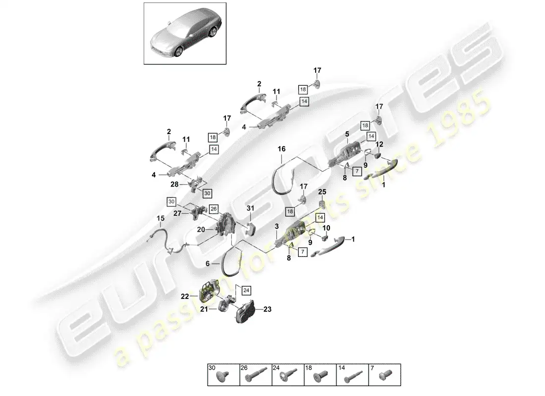 porsche 2017 (panamera 971-1) door handle, outer part diagram