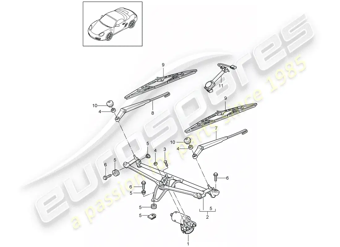porsche 2011 (987 boxster) windshield wiper system compl. parts diagram