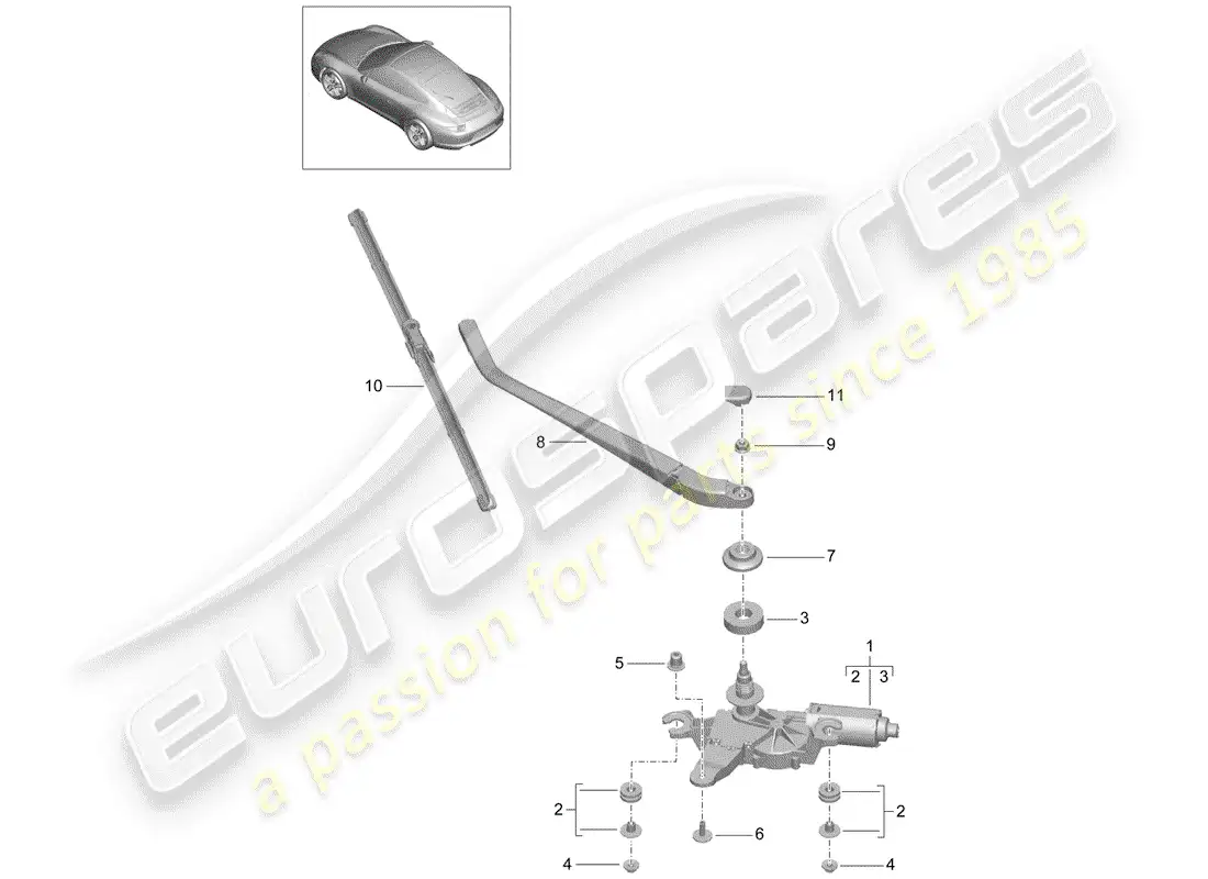 porsche 2014 (991-1) rear window wiper parts diagram