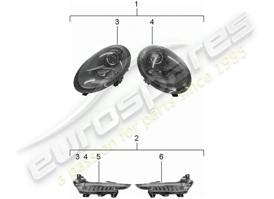 porsche 2020 (tequipment 98x/99x) headlamp parts diagram