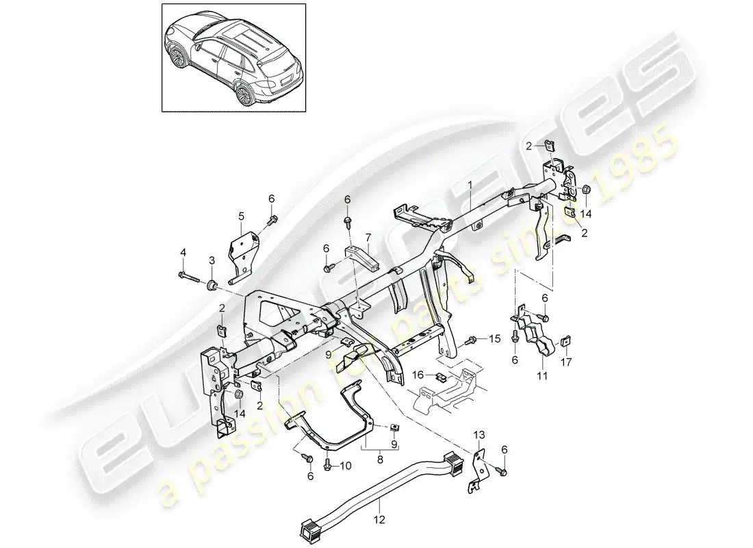 porsche 2016 (cayenne e2 92a) retaining frame parts diagram