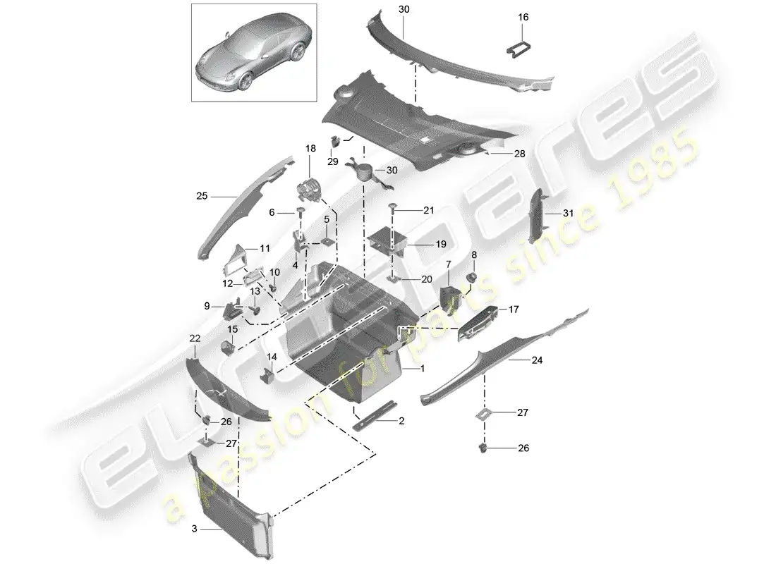 porsche 2016 (991-1) luggage compartment parts diagram