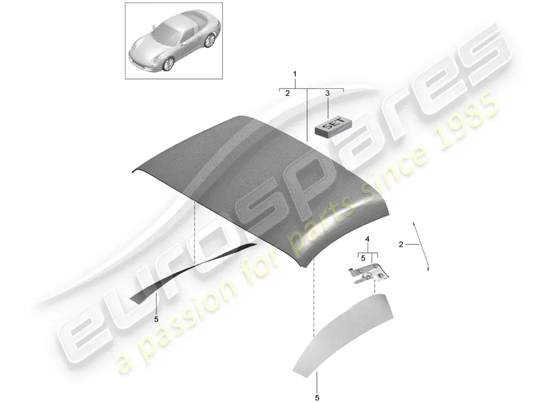 porsche 2016 (991-1) convertible top covering parts diagram