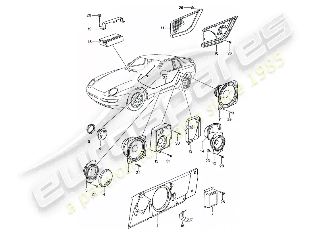 porsche 1994 (968) loudspeaker - sound system - amplifier - d - mj 1994>> parts diagram