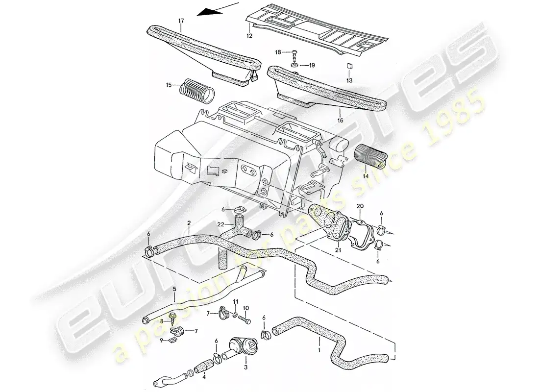 porsche 1990 (928) air conditioner - hoses - heating nozzles parts diagram