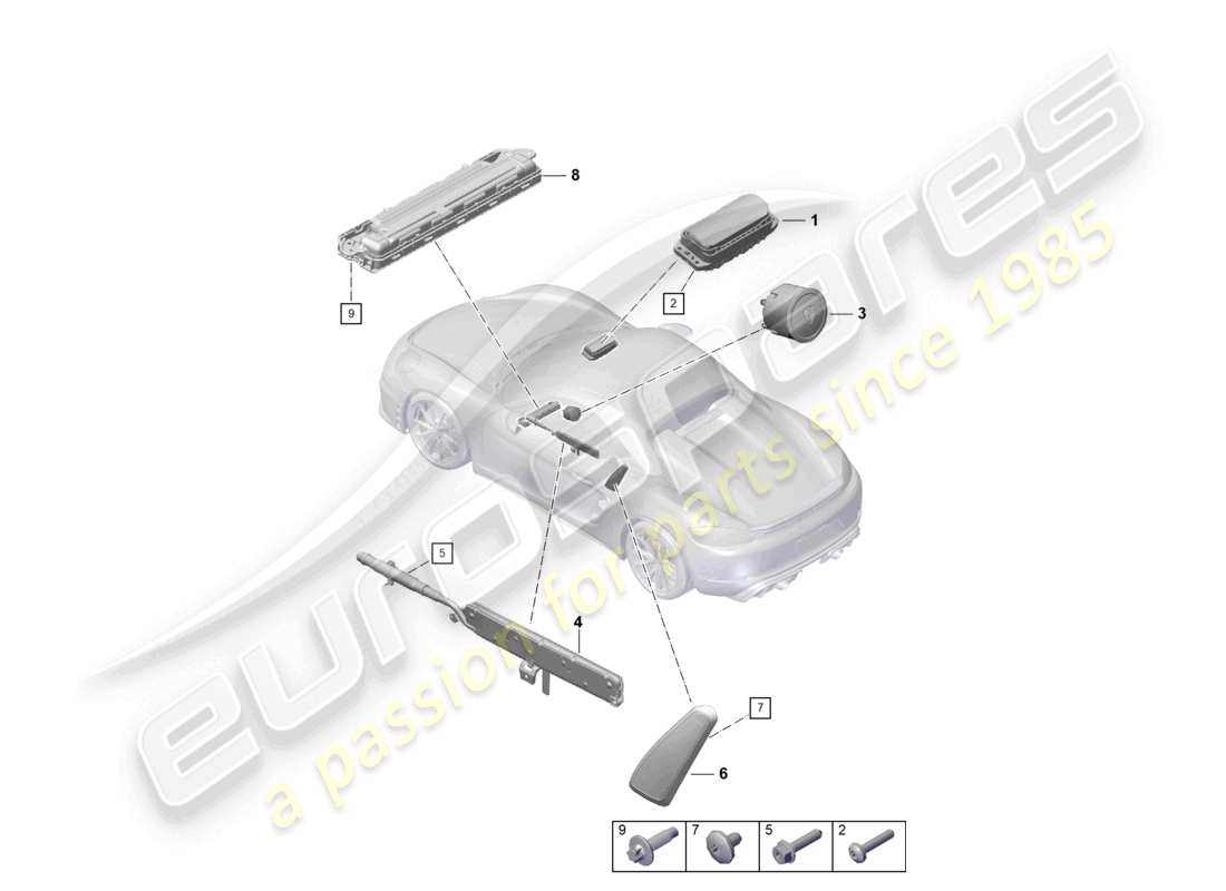 porsche 2021 (718 boxster spyder) airbag part diagram