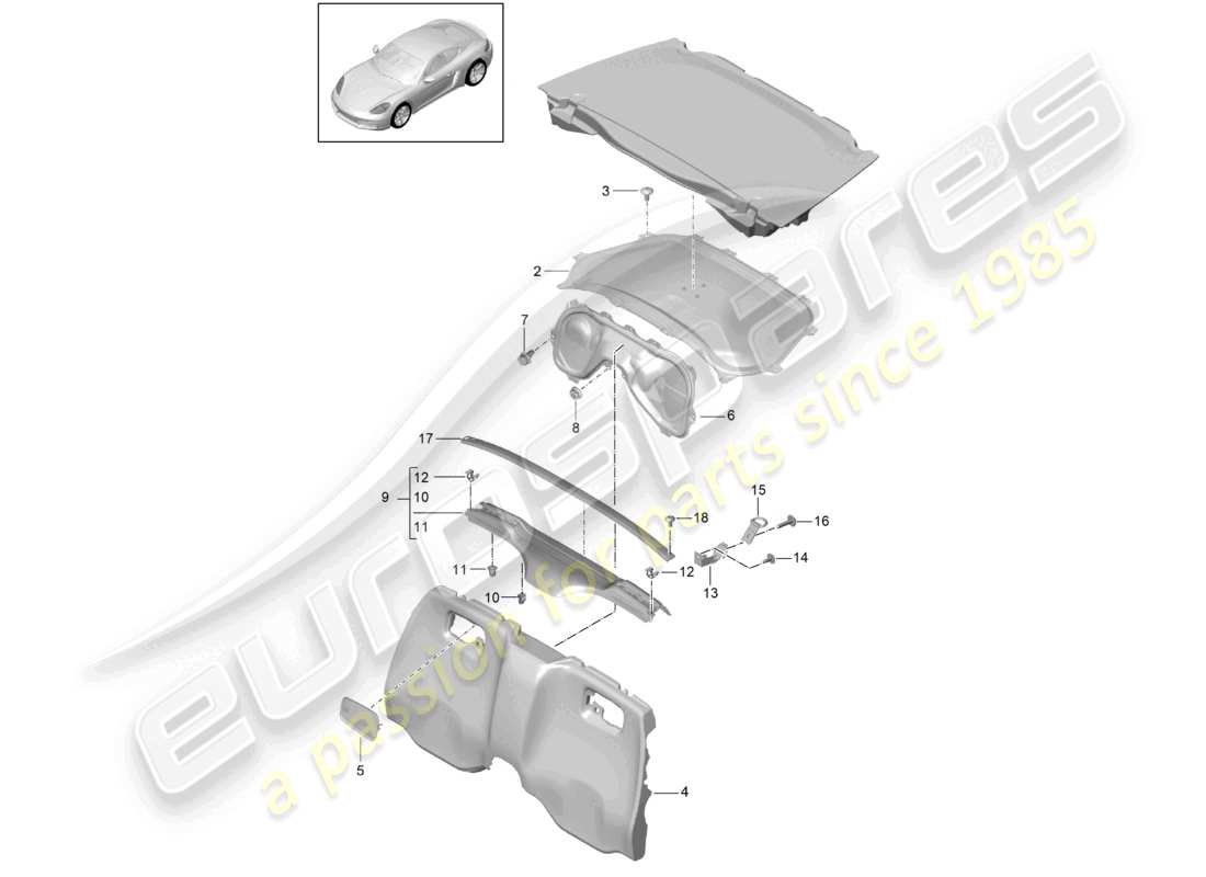 porsche 2025 (718 cayman) trims engine bay part diagram