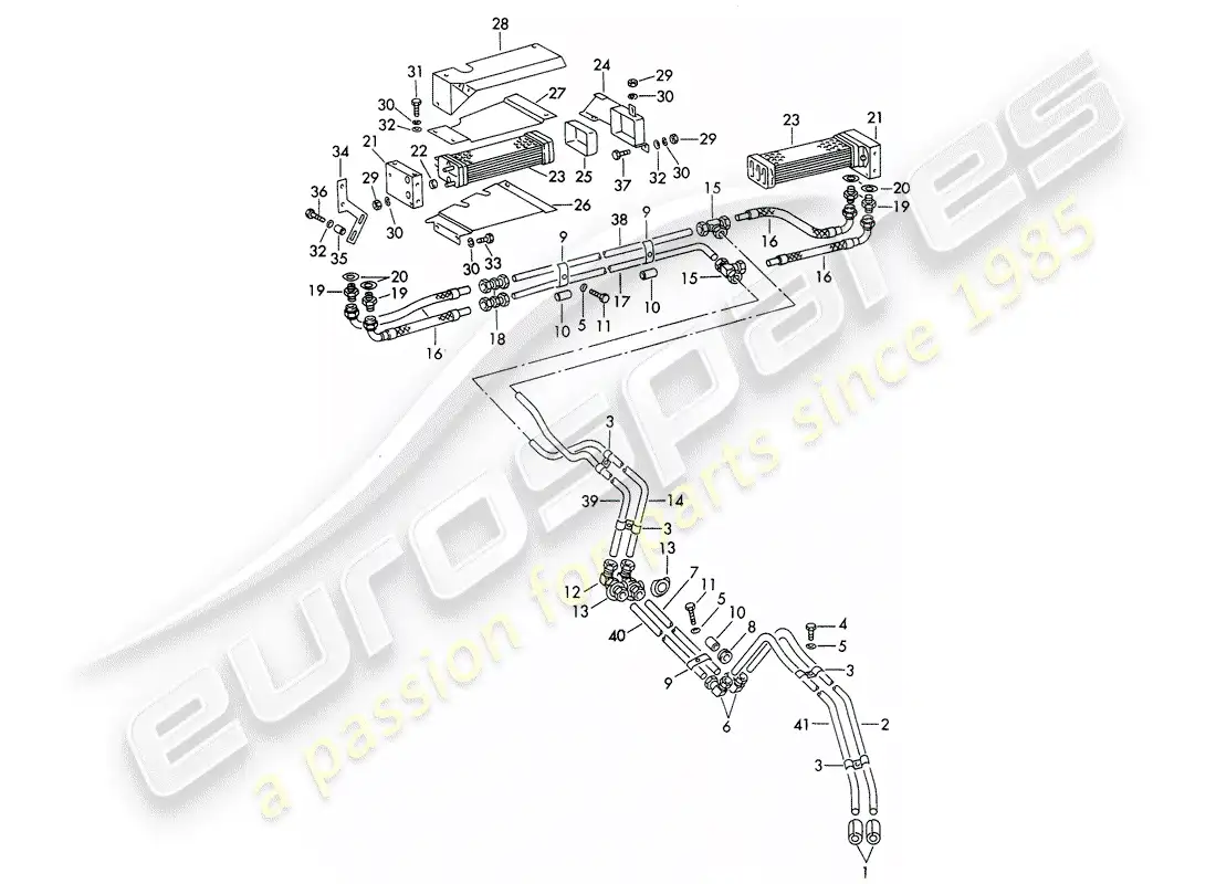 porsche 1965 (356b/356c) oil pipe - oil cooler parts diagram