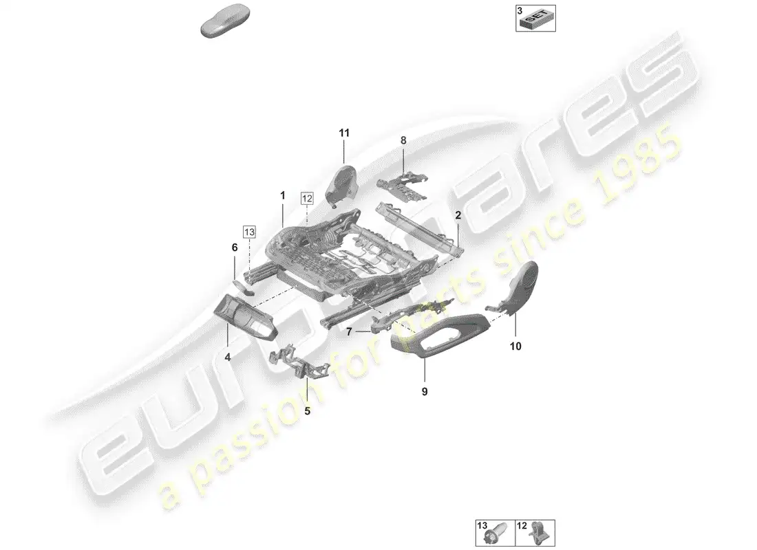 porsche 2020 (992-1) seat frame parts diagram
