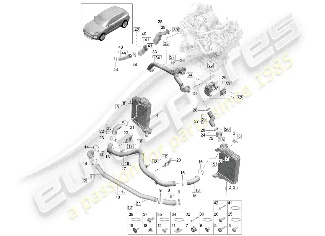 porsche 2020 (macan) charge air cooler part diagram