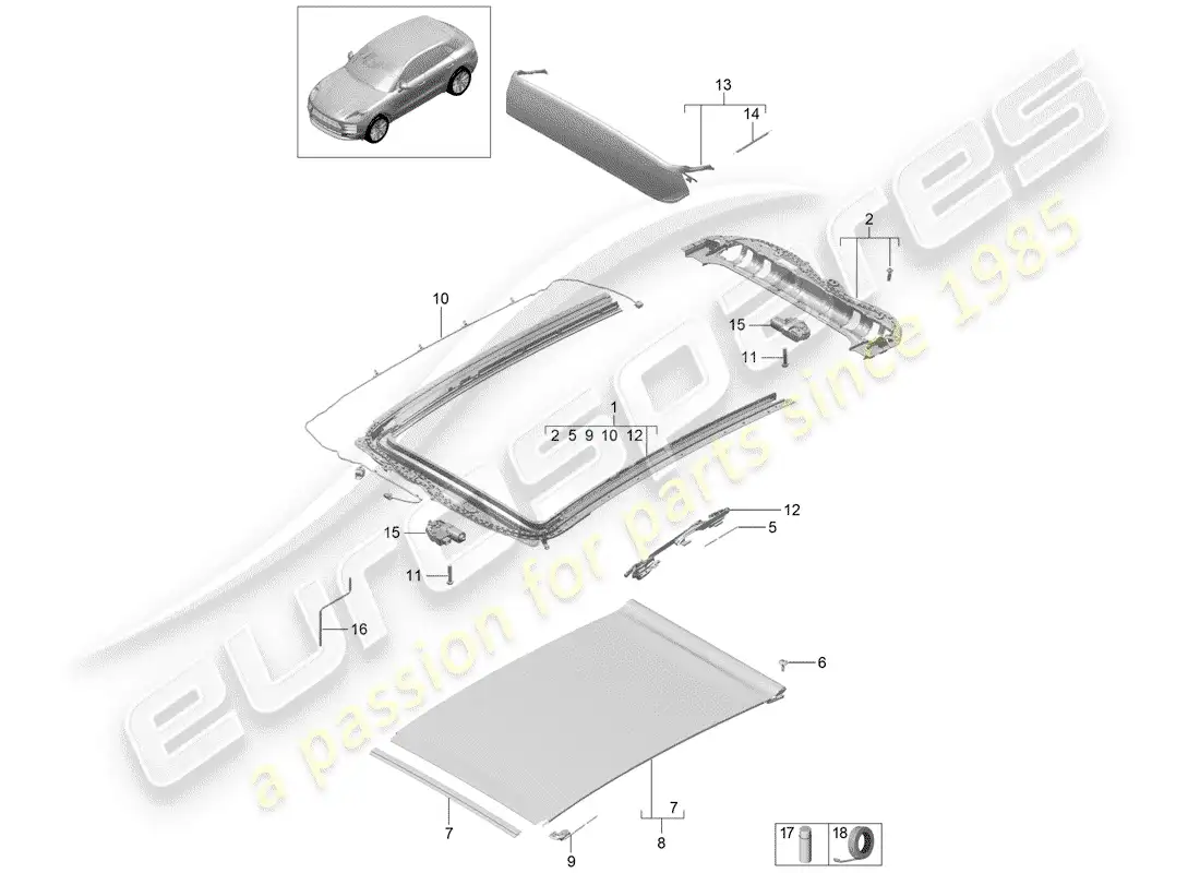 porsche 2019 (macan) glass roof parts diagram