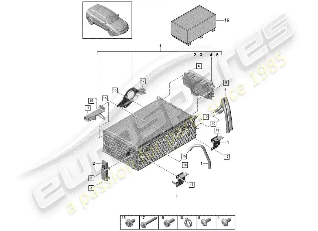 porsche 2018 (cayenne e3 9ya/9yb) hybrid battery parts diagram