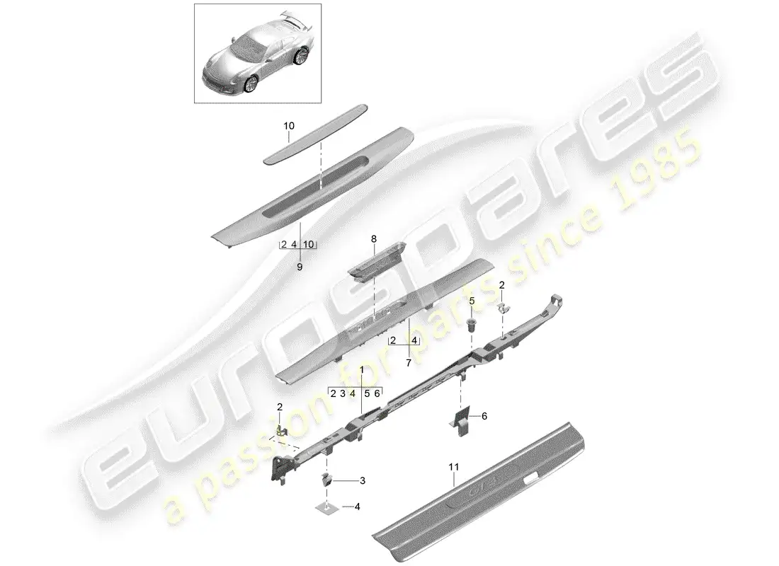 porsche 2014 (991-1 r/gt3/rs) lining parts diagram