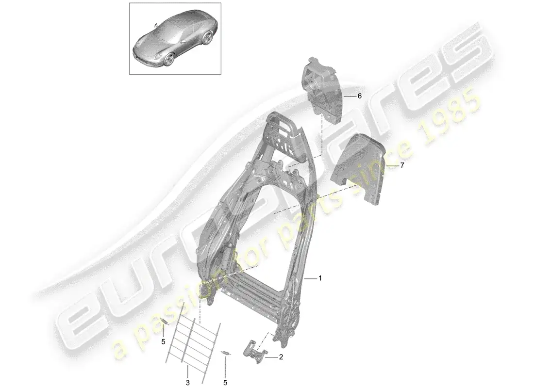 porsche 2012 (991-1) backrest frame parts diagram