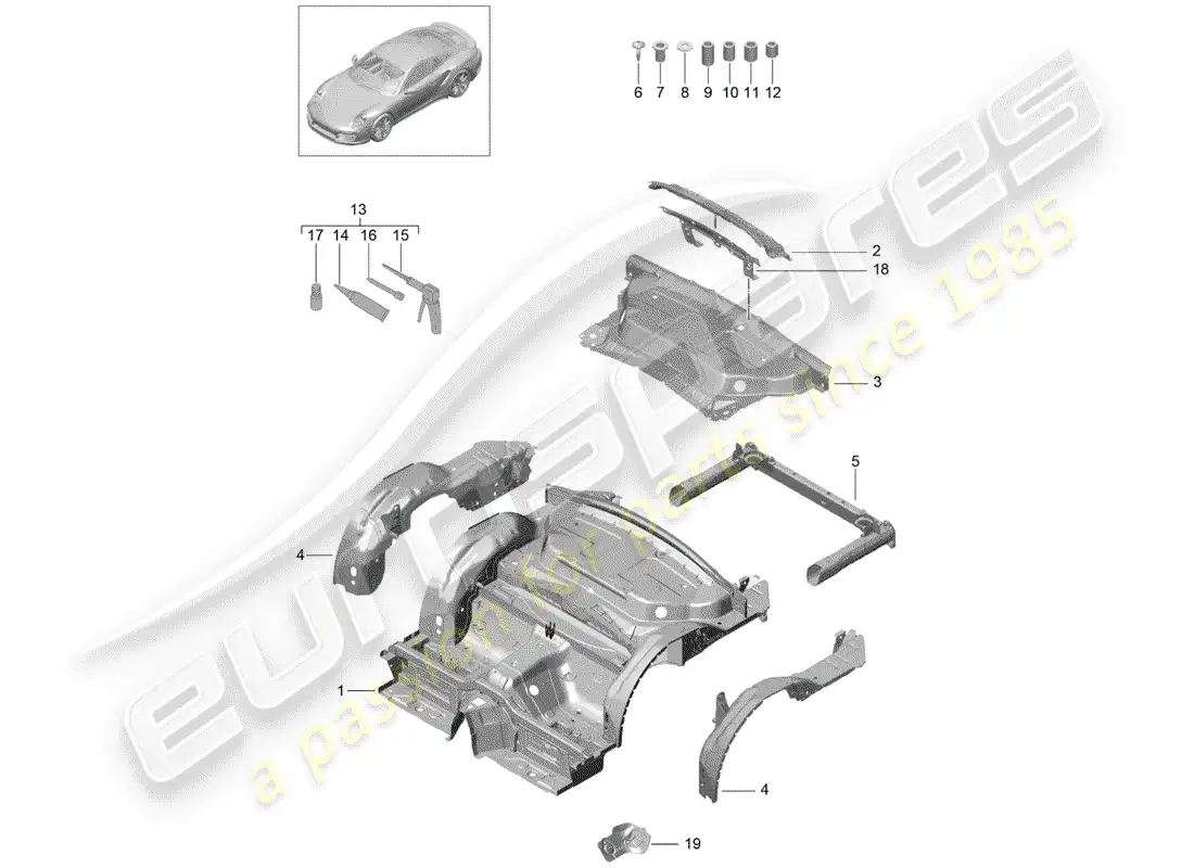 porsche 2017 (991-2 turbo) rear end part diagram