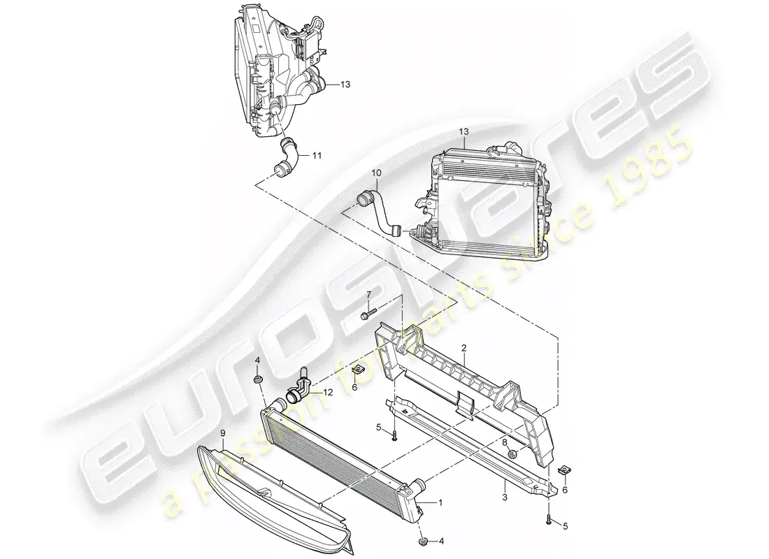 porsche 2007 (997-1 gt3) radiator part diagram