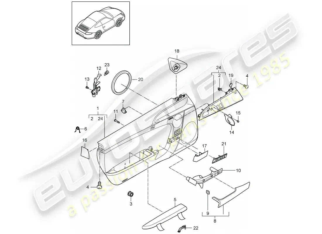 porsche 2010 (997-2) door panel parts diagram